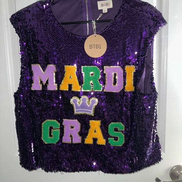 Bibi Purple Sequin Mardi Gras Top - Picture 1 of 1